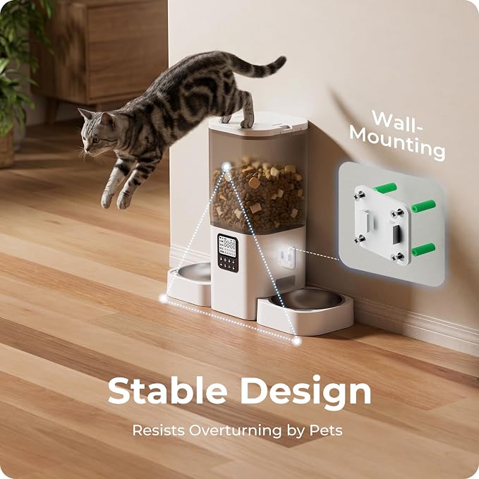 Frienhund Timed Automatic Cat Feeder 2 Cats with Slow Feed: Dual Automatic Dog Feeder with Information Visualization, Programmable Auto Cat Food Dispenser for Multiple Pets,Detachable for Clean-29 Cup