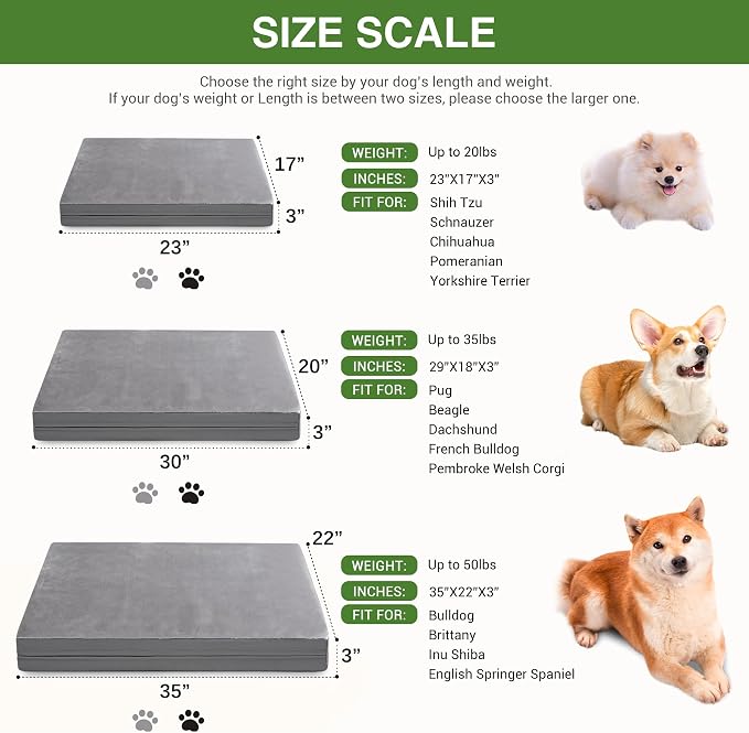 Waterproof Small Dog Bed Crate Pad 24", Washable Puppy Bed Orthopedic Gray | Outdoor Pet Bed Foam, Reversible Durable Faux Leather & Flannel, Removable Cover, Cat Mat, Anti-Slip Kennel Pad 23"x17"