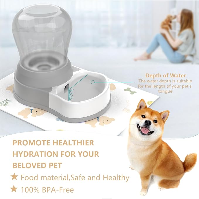 STALTWO 1 Gallon Automatic Dog Water Dispenser, Non-Slip Mat, BPA-Free | Pet Water Dispenser, Large Capacity Water Feeder for Cats and Dogs, Refill Less Often