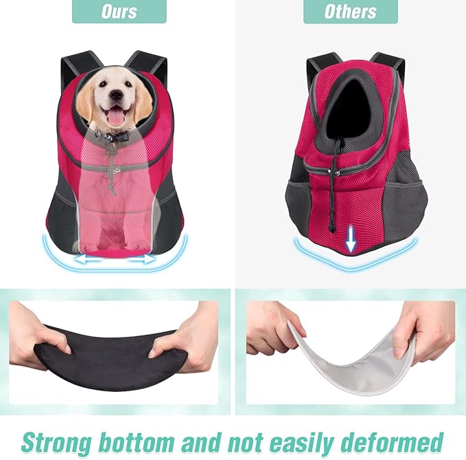 YUDODO Dog Front Carrier Backpack, Adjustable Breathable Dog Backpack | Ventilated, Safety Belt, Lightweight, Reflective Strip, Pocket Storage, For Walking Hiking Outdoor, Rose, M