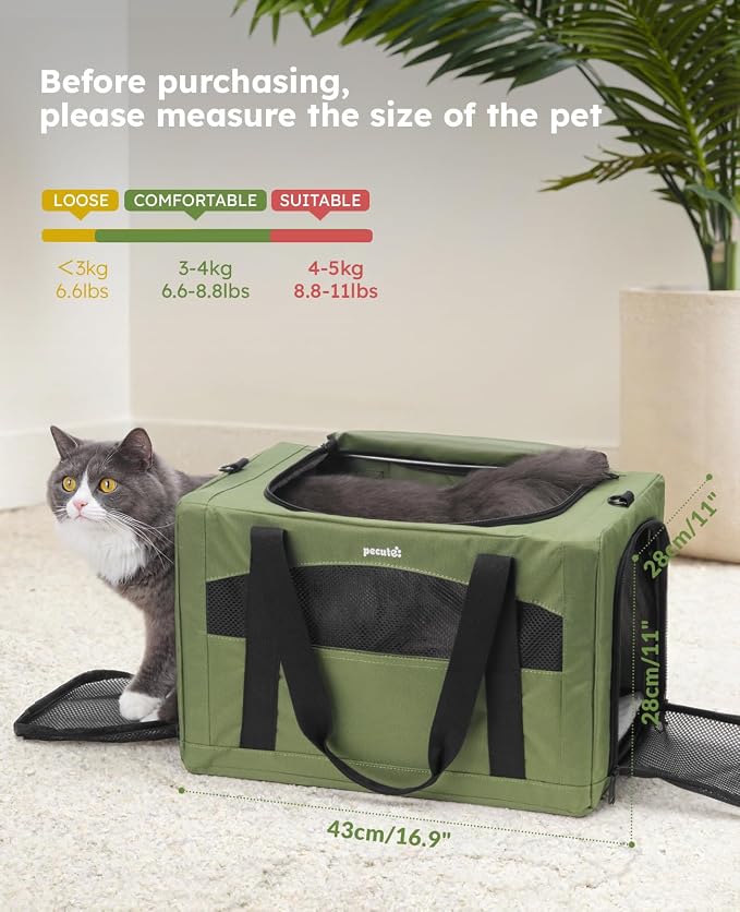 Pecute Cat Carrier Stable, Pet Carrier with Privacy Partition,Green | Safe For Car Travel, Stable Steel Frame, Soft-Sided Pet Carrier Bag For Dogs And Cats Up To 11lbs, Foldable Design.