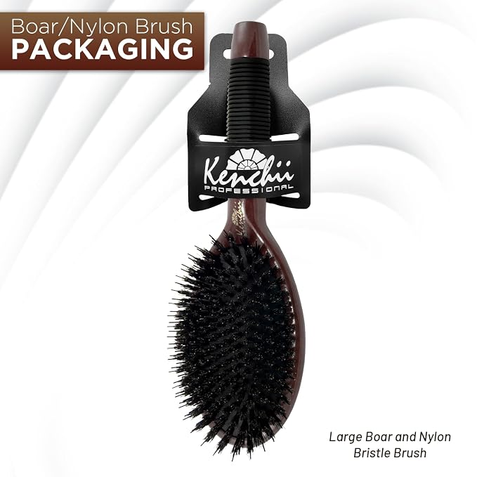 Kenchii Boar and Nylon Bristle Brush for Dog and Cat, Professional Grooming Brush with Maple Body, Lightweight, Non-Slip Rubber, Size Small