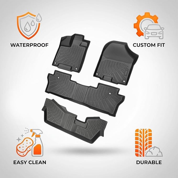 Floor Mats for 2016-2022 Honda Pilot 8 Seats (No Elite Models) All Weather Trunk Mat TPE Trunk Liner Cargo Mat Back Seat Cover for Pilot Car Accessories (Floor Liner + 2 in 1 Cargo Liner)
