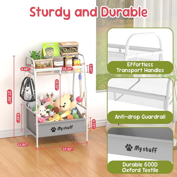 Kaiferty Medium Dog Toy basket, Toy Box for Dogs, Pet Toys Bin Dog Metal Wire Basket for Toys, Food Storage, Storage Organizer Chest Storage, Toy Box for Living Room Area (White)