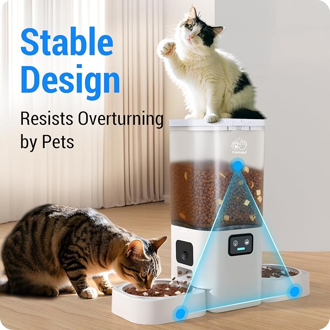 Frienhund 5G WiFi Automatic Cat Feeder with Two HD Camera: 7L Automatic Dog Feeder with Night Vision, Auto Cat Food Dispenser for Multiple Pet, Detachable for Easy Cleaning - 29 Cup