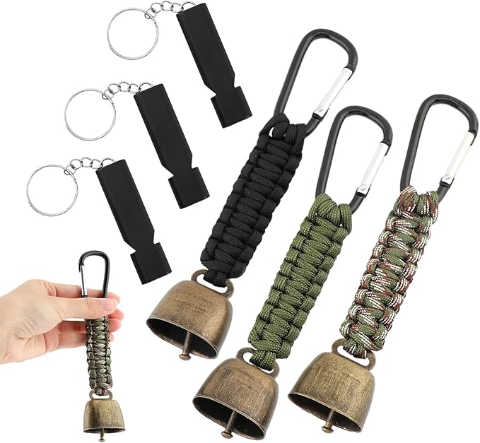 3pcs Bear Bell with 3pcs Whistle Aluminum Bear Bells for Hiking and Emergency Whistle for Hiking, Biking, Fishing, Climbing, Outdoor Camping and Hiking Protection(Size:6 PCS)