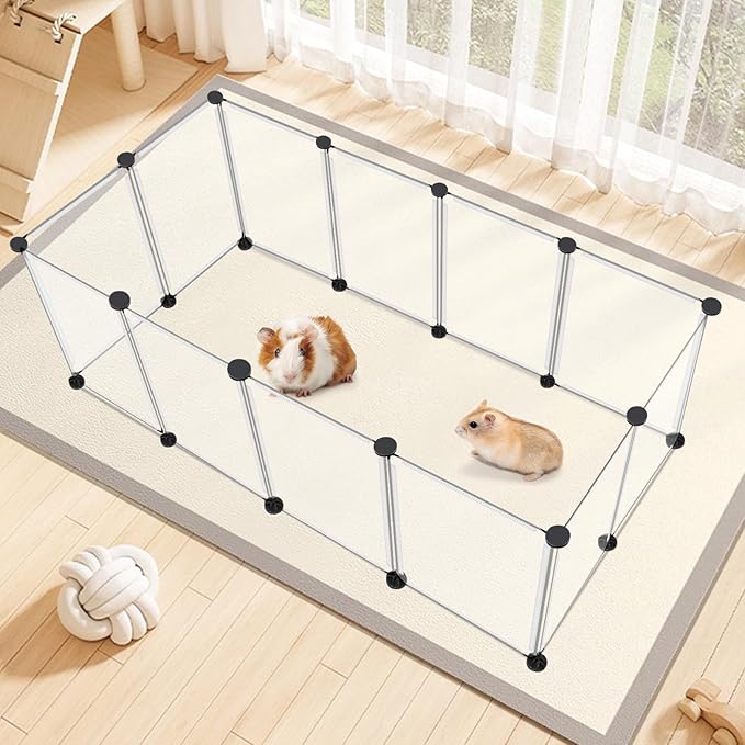VISCOO 12 Panels Transparent Small Animals Playpen,48" x 24" x 16" Portable Pet Playpen,Plastic Enclosure,Puppy Play Pen for Indoors Outdoor Pet Fence for Guinea Pigs,Bunny,Ferrets,Hamsters,Hedgehogs