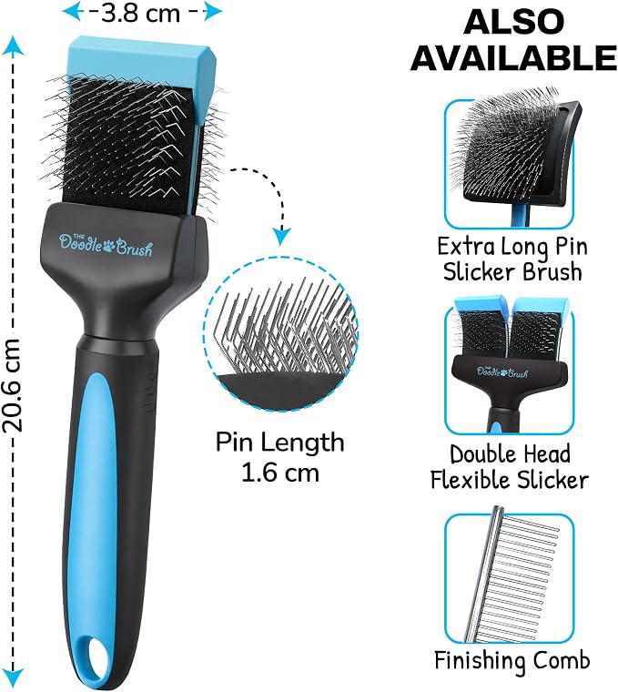 The Doodle Brush Slicker Dog Brushes Curly Coat Detangler, Single Head | Flexible Grooming Brush, Ergonomic Handle, Goldendoodle, Cockapoo, Cavapoo, Dematting Dogs, Removes Mats and Tangles