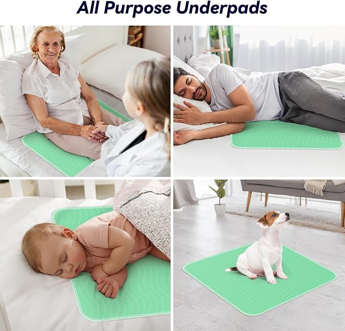 4 Pack 24” x 24” Extra Heavy Absorbency Washable Underpads Bed Pads | WaterProof Nursing Pads Incontinence, Reusable Washable Pee Pads for Dogs, Diaper Changing & Adults, Washable Puppy Pads