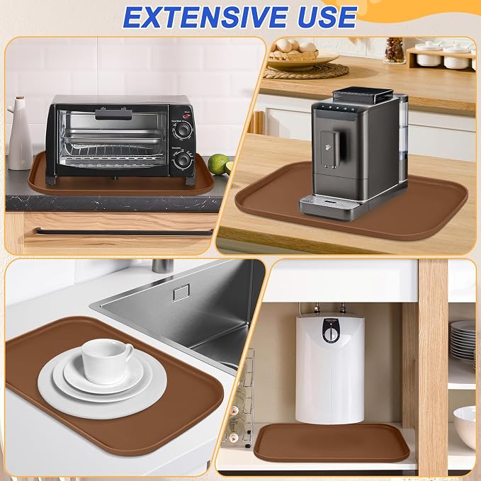 SMILOOL Waterproof Silicone Pet Food Mat with Raised Edge for Dog & Cat | 24" x 16" Non-Slip Pet Feeding Mats with Lip for Food & Water Bowl, Food Grade, Easy Cleaning, Brown
