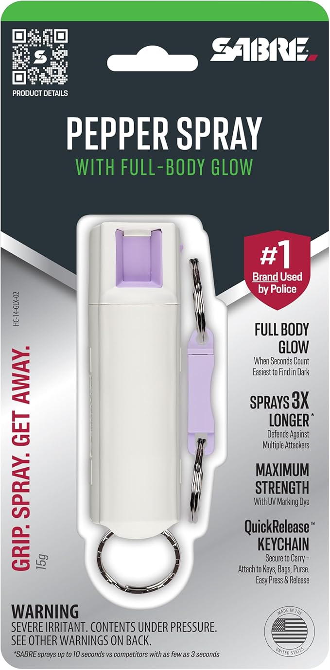 Sabre Pepper Spray - Quick Release Keychain for Easy Carry & Fast Access, Max Police Strength Self Defense OC Spray with UV Dye, 10 Sec. Spray Time, Finger Grip - Faster Aim, 0.54 fl oz,Secure Safety