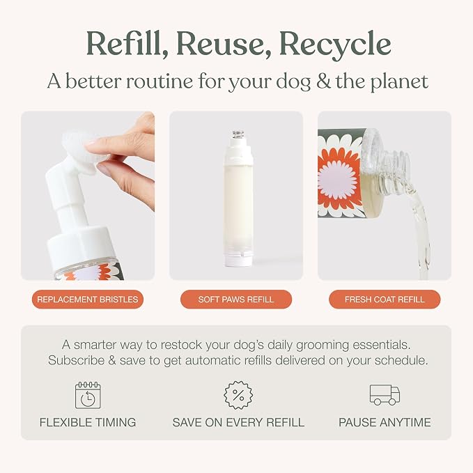 Dandylion Dog Grooming Kit, Paw Cleaner, Paw Balm & Waterless Dog Shampoo | No Rinse Dog Paw Washer, Brush On Paw Moisturizer, Dry Shampoo for Dogs, Fragrance Free, All Breeds and Coat, Sensitive Skin