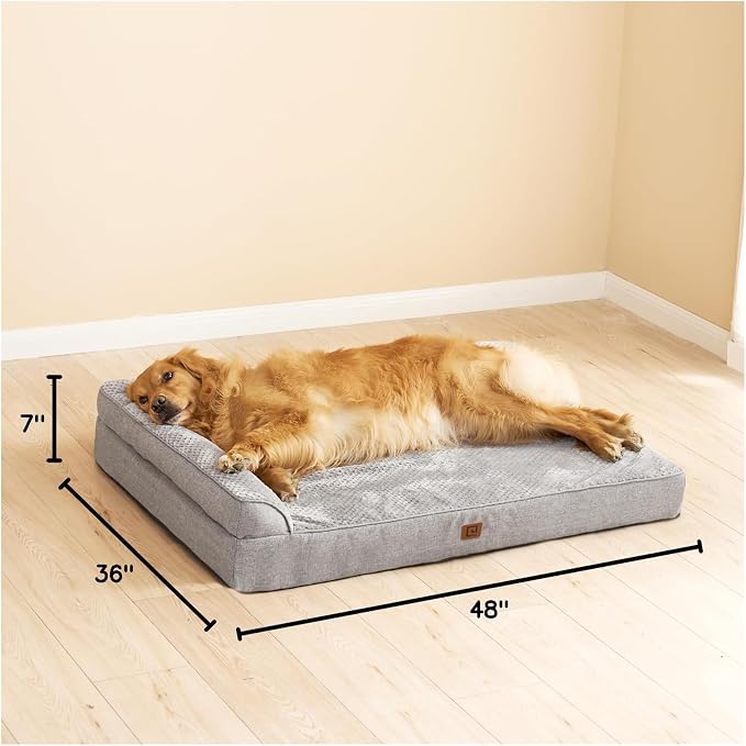 EHEYCIGA Memory Foam Dog Bed, Extra Large Size Orthopedic Dog Bed, Grey | Washable Removable Cover, Waterproof Flat Pet Sofa Couch with Nonskid Bottom, 48x35x7.5