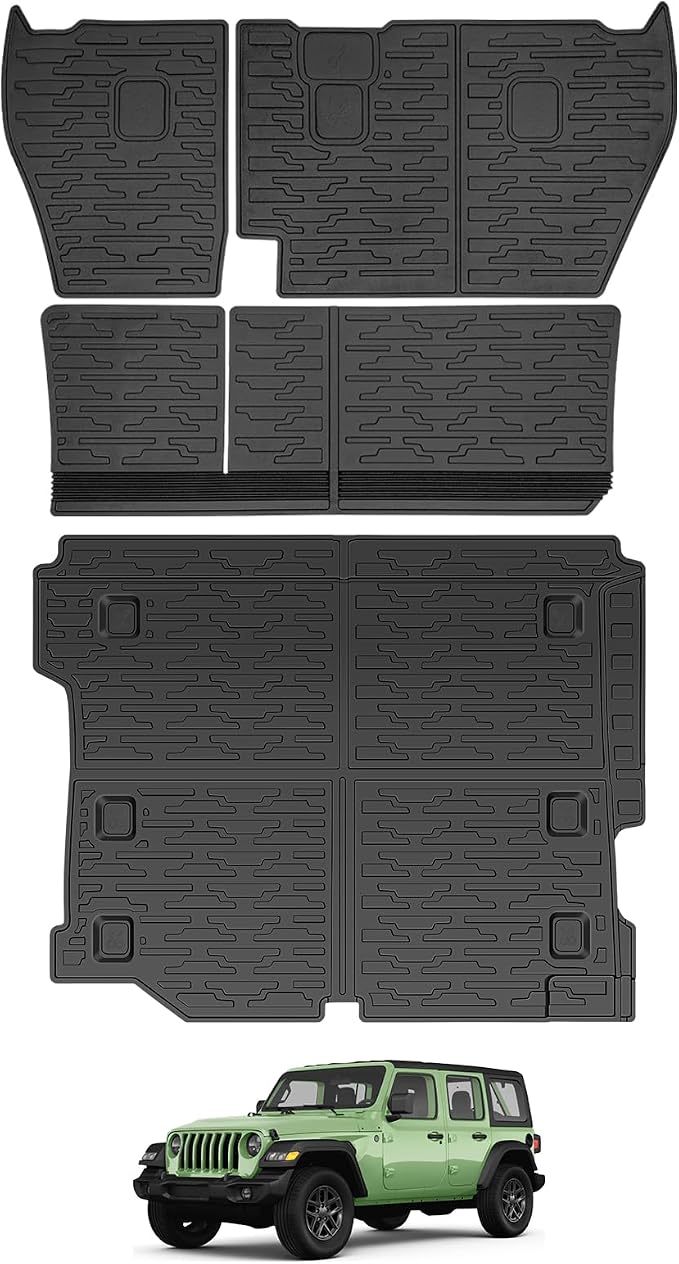 Cargo Liners for 2018-2025 Jeep Wrangler JL Unlimited 4X4 4 Door,Trunk Mat with Seat Back Cover Accessories All Weather Rear Cargo Mat Backrest Protector for JL/JLU Gas Type (Not for 4XE)
