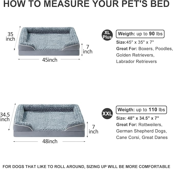 WNPETHOME Orthopedic Washable XL Dog Bed for Senior Dog Cozy Sleep | Extra Large Waterproof Big Soft Dog Couch Sofa Bed for Dogs Relax with Removable Cover Supportive Pet Bed Grey 45x35 Inch