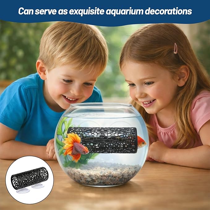 Betta Fish Toys,2PCS Black Betta Fish Tunnel,Aquarium Decor Safe for Smallfish Shrimp, Tube Shelter with Suction Cups for Small Fish