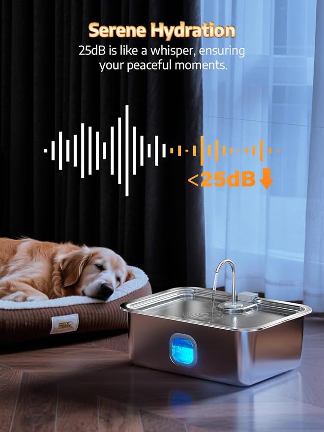 4.2Gal Dog Water Fountain for Large Dogs, 16L Stainless Steel Large Dog Fountain Water Bowl with Deeper & Wider Drinking Tray, Pet Water Dispenser with Visible Window (with 7 Newly Filters)