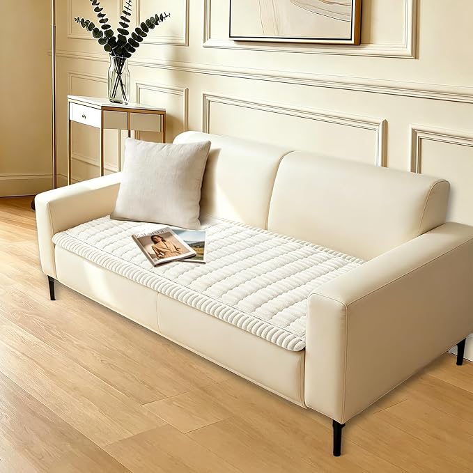 Couch Cover for Dogs Washable,Non Slip Fuzzy Durable Pet Friendly Cozy | Soft Slipcovers for 3 Cushion Sofa Cover,Plush Thick Protector Fits Mat Bed Leather & Fabric Couches (White 27.6"x70.9")