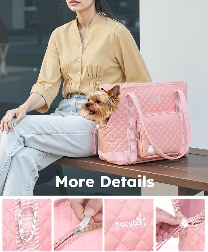 Pecute Dog Purse Carrier, Dog Carrier with Pockets for Small Dogs,Pink | Breathable,Foldable,Large Pocket,Built-in safety Rope,Machine washable,Under 9 Lbs