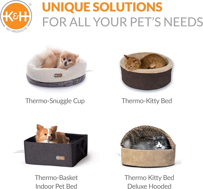 K&H Heated Cat Bed, Thermo-Pet Cave Indoor, Safety Listed, 4W, Navy/Geo | Removable Waterproof Cat Heating Pad, Heated Pet Bed for Dogs & Cats, Covered Cave Pet Tent, Collapsible, Machine Washable