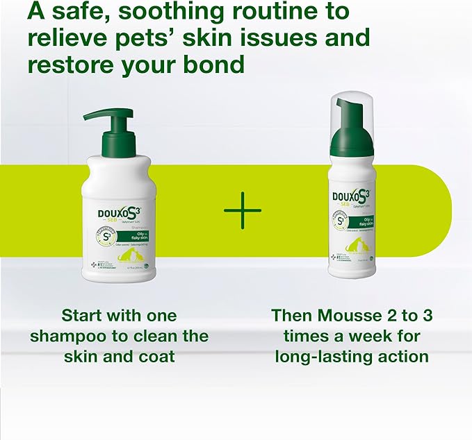 Douxo S3 Seb Shampoo, Contains 0.5% Ophytrium, Odor Control & Seboregulating, For Oily to Flaky Skin, Seborrhea, For Dogs and Cats, 16.9 fl. oz. (500mL)