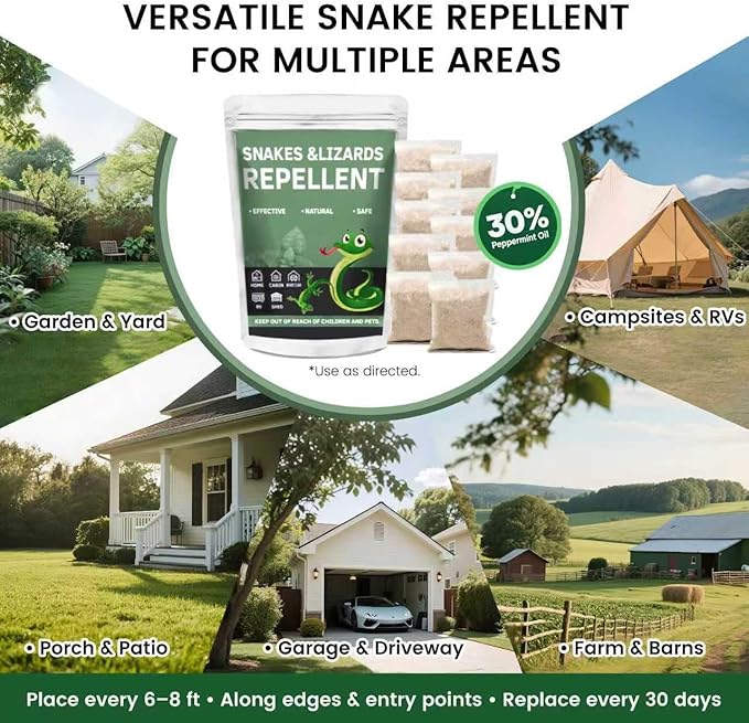 Natural Snake Repellent for Yard, Safe Granules for Pets & Kids, Long-Lasting Outdoor Snake Deterrent for Garden, Garage & Patio - 30 Pack, 100% Plant-Based & Non-Toxic