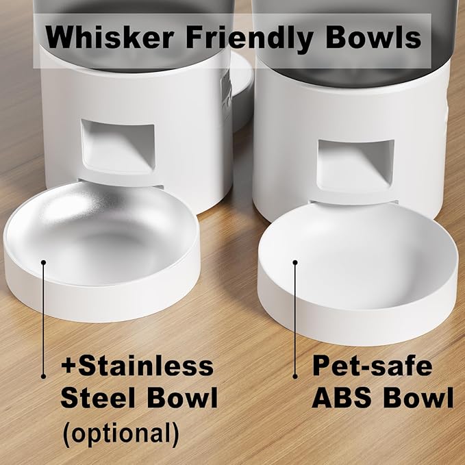 Automatic Cat Feeder 2 Cats, 4.2L Dry Food Auto Dispenser with Double Bowls,Dual Power Supply,Programmable Portion Control,10s Voice Recorder(Black,Stainless Steel Bowls) (Transparent+White)