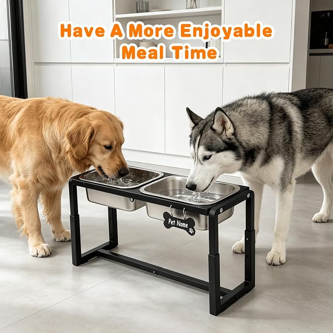 Metal Elevated Dog Bowls Medium/Large Breed with 2 Thick 1.2GAL Stainless Steel Raised Dog Bowl, Adjustable Height 3 Levels (8.8"-11.5"-14") Neck & Joint Protection