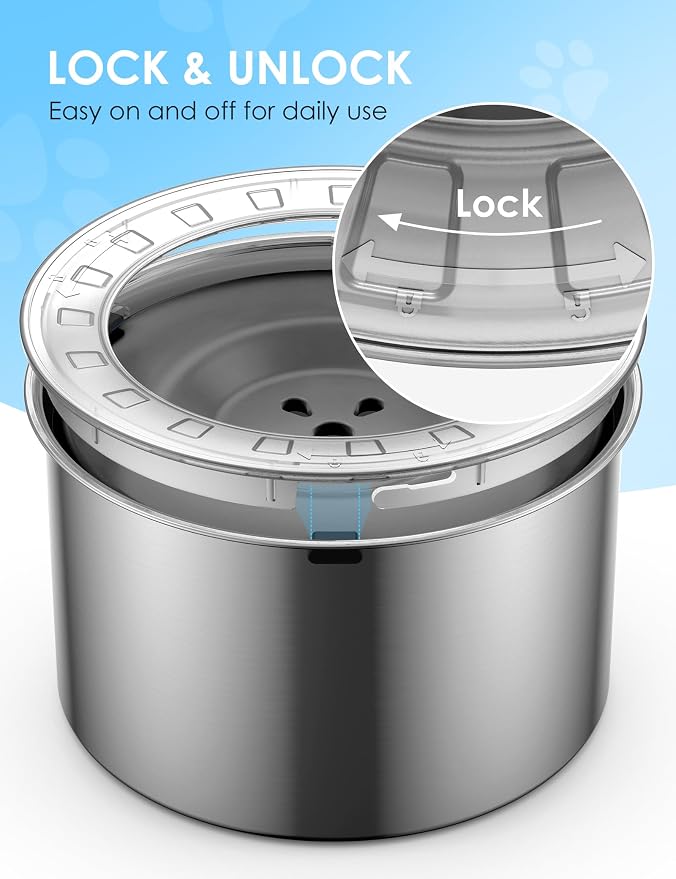 Heouvo 2.6 Gallon No Spill Dog Water Bowl with Slow Drink Floating Disk | Splash-Proof Lid + Stainless Steel Bowl/Rubber Bottom/Slobber Stopper Water Bowl for Large Sloppy Messy Drinkers Reduce Mess