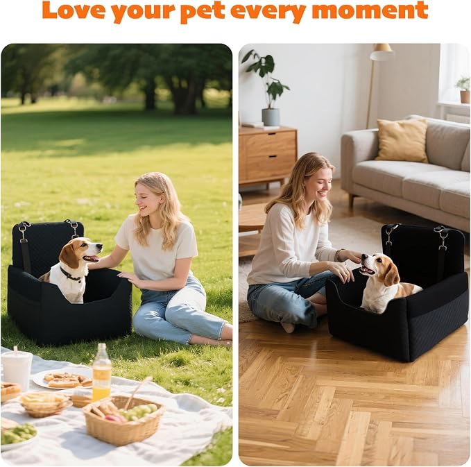 ALL GOOD PET SUPPLIES Dog Car Seat for Small/Medium Dogs Under 35lbs | Soft Memory Foam Booster Car Seat with Detachable Washable Cover and Cushion, Puppy Dog Car Bed
