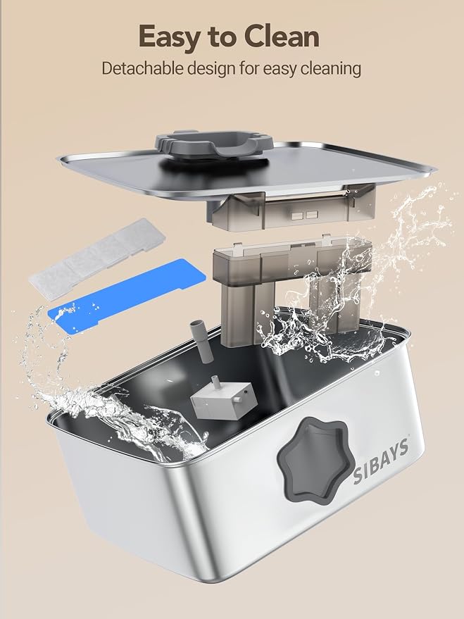SIBAYS 4Gal/15L Dog Water Fountain, Stainless Steel Pet Water Fountain with Water Level Window & LED Light, Quiet Automatic Dog Water Bowl Dispenser for Large Dogs & Multi-Pet, Easy to Clean FS81