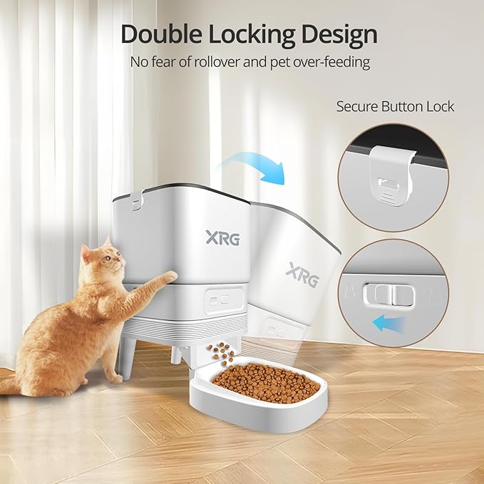 Automatic Cat Feeder 5G WiFi,Automatic Dog Feeder Double Anti-Blocking,WiFi Auto Timed Cat Dispenser 10 Meals A Day,Dog Food Dispenser Dual Power with 10s Voice Recorder,Easy to Install & Clean,White