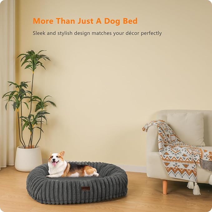 Orthopedic Waterproof Medium Dog Bed Sofa, Gel Memory Foam, 36" | Reversible Egg-Crate Foam Cushion Dog Sofa, Washable Corduroy Fleece Pet Bed, Removable Cover & Non-Slip Bottom, Medium Grey