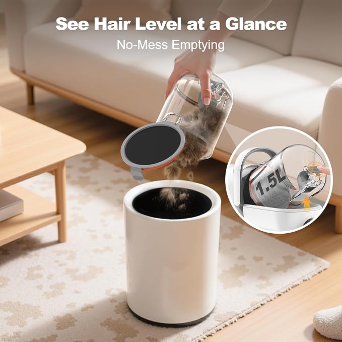 Afloia 6-in-1 Dog Grooming Vacuum Kit, Pet Clipper & Nail Grinder, White | All-in-one grooming covers brushing, clipping, trimming and nail care, 1.5L dust cup, 3 suction levels, low-noise comfort