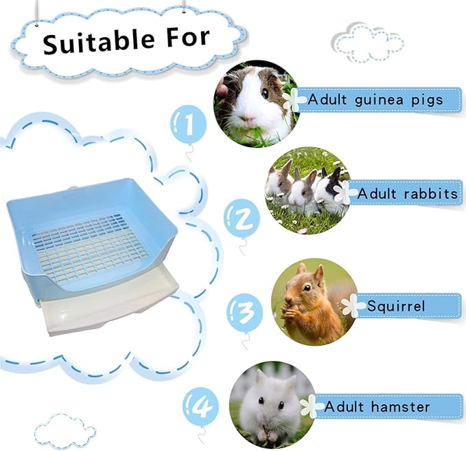 PINVNBY Large Corner Rabbit Litter Box with Drawer,Bigger Potty Trainer Pan for Adult Bunny Guinea Pig Chinchilla Ferret Small Animals(Blue)