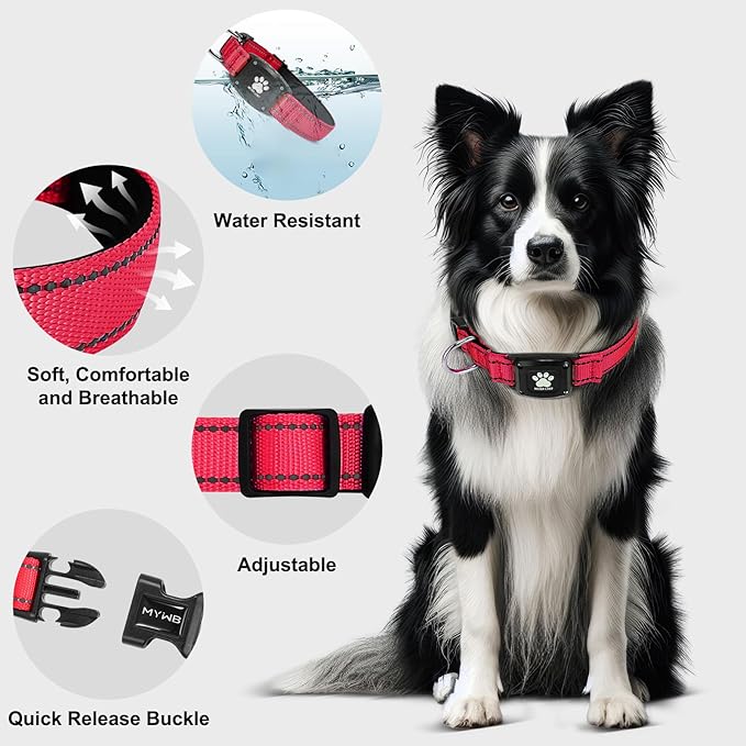 GPS Dog Collar Tracker 2-in-1,Reflective Waterproof Pet Collar,iOS-Only,No Monthly Fees,Unlimited Range,Dog Tracking Collar Pet Tracker,for Small Medium Large Dogs(XS (10.6"-13.6"), Red)