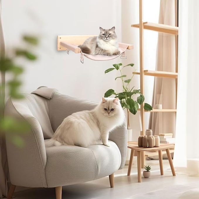 JSPYFITS Wooden Cat Furniture Wall Mounted, Double Layer Hammock, Large Size 18.9″ Removable Multi-Function Cat Bed for Sleep/Play/Climb, Kitten Window Perch, Easy DIY Installation(Beige)