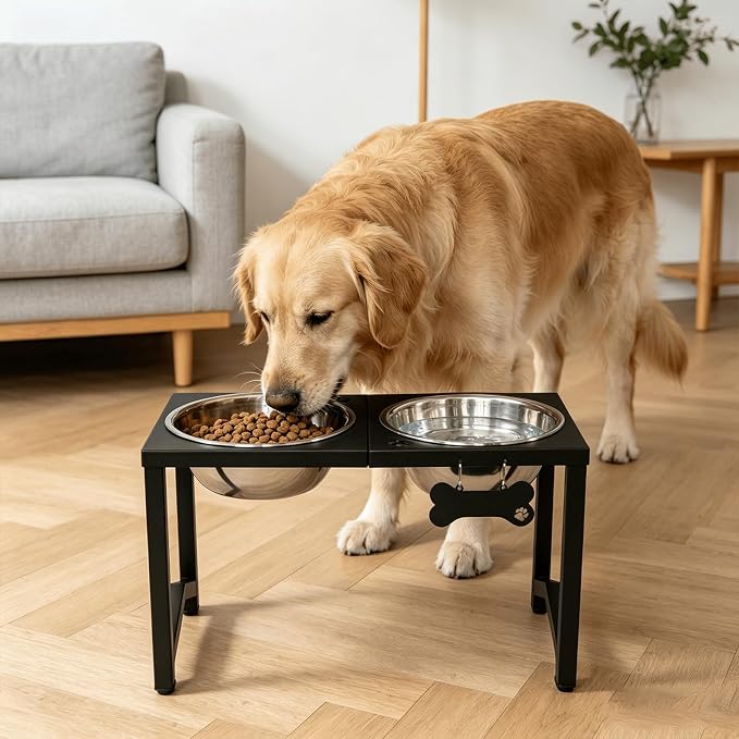 Elevated Dog Bowls, Metal Raised Dog Bowl Stand with 2 Thick 85oz Capacity Stainless Steel Food Bowls & Non-Slip Mat - 13" Tall for Large Breeds