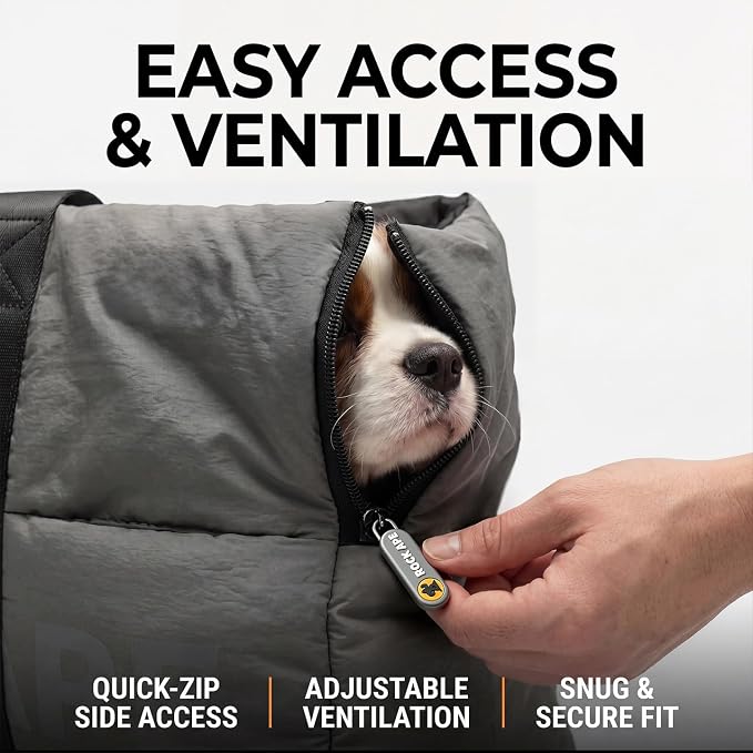 ROCK APE Water-Resistant Pet Carrier Tote, 280D Taslan Soft-Sided Travel Bag for Small Dogs & Cats, Lightweight Dog Purse with Padded Mat & Safety Leash (Grey)
