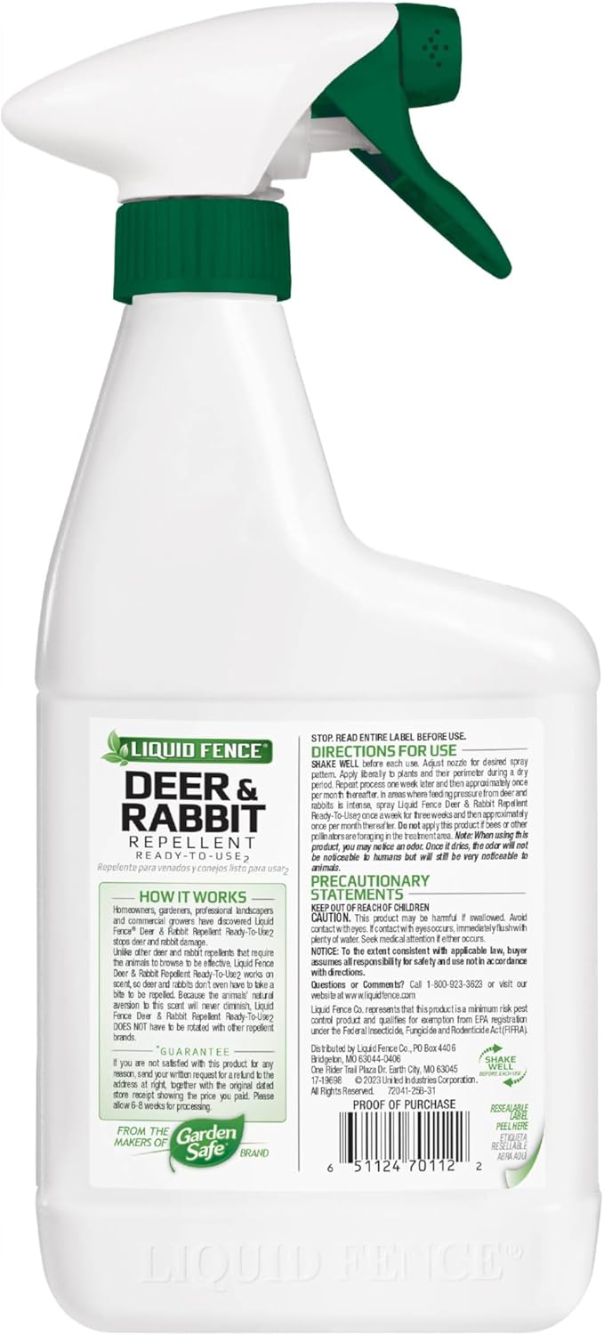 Liquid Fence Deer And Rabbit Repellent Ready-To-Use, Apply Year-Round, 32 Ounces