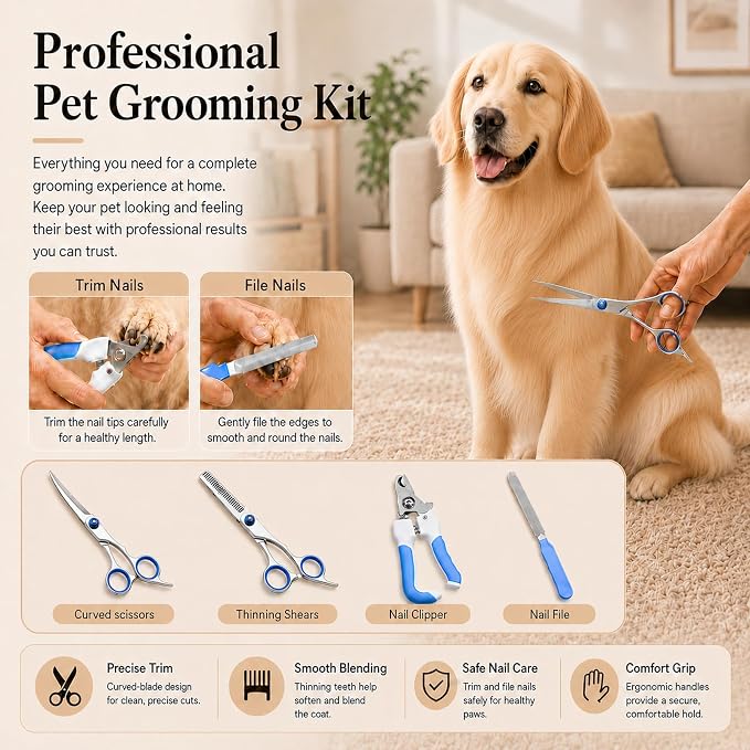 Pet Grooming Kit with Vacuum, 12000Pa Suction, Hair Clipper, 7 Tools | 12000Pa Strong Suction | 7-in-1 Grooming Tools | Hair Clipper & Deshedding Brush | Low Noise 50dB | 1.5L Large Capacity