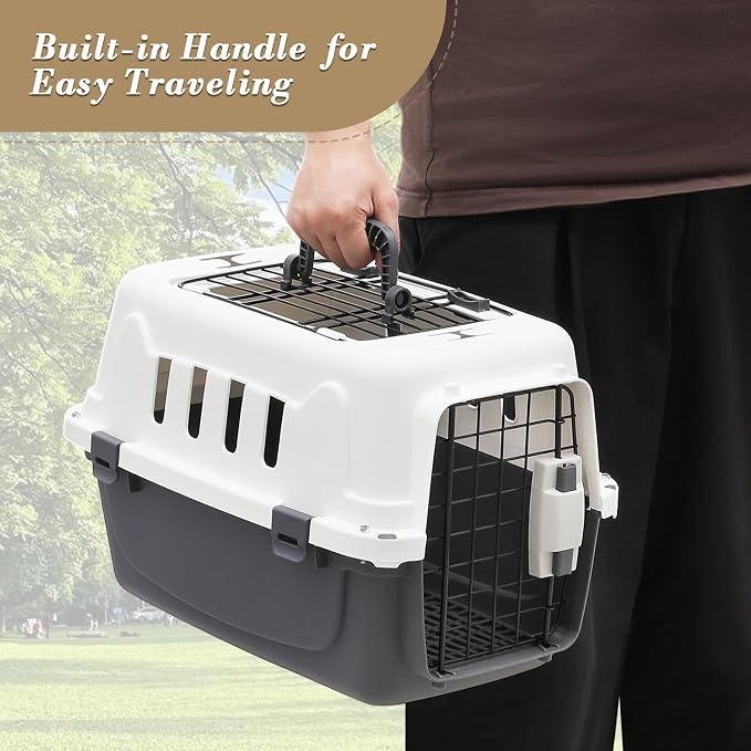 Athena Collection 22" Hard-Sided Travel Pet Carrier for Small Dogs and Cats | Plastic Dog Crate with 2-Door Top & Front Load, Ventilation, Security Lock, Cat Dog Carrier for Pet, up to 22lbs, Grey