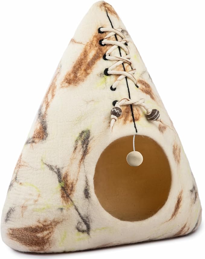 Luxurious Merino Wool Cat Cave - Foldable Hideaway Pod for Indoor Cats - Premium Felt Kitten Pet Enclosure - Covered Cat House for Ultimate Cozy Comfort by Woolygon (Tent)