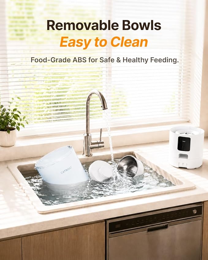 Dual-Camera Automatic Pet Feeder with 2 Bowls, 6L Smart Feeder for 2 Cats | 2K HD Video, App Control, Slow Feed Mode, Up to 20 Meals, 2-Way Audio, Night Vision, iOS/Android, Dry Food Only, White