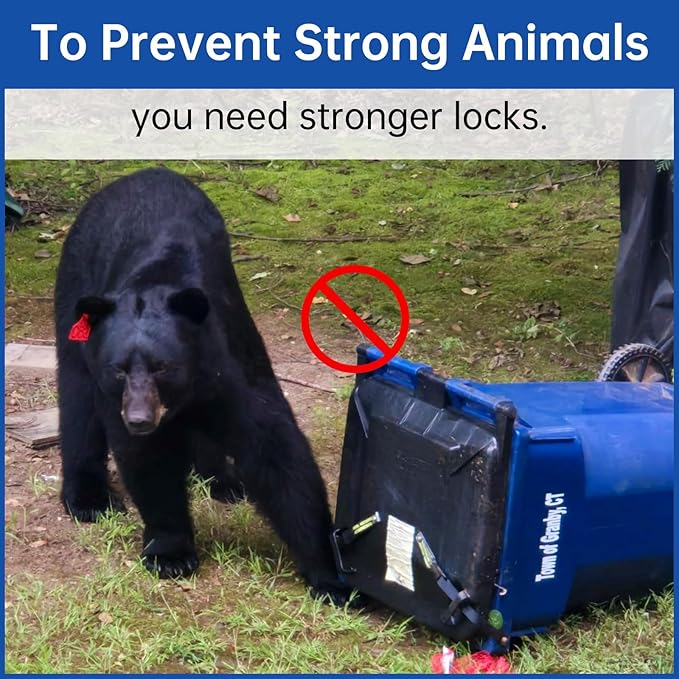 Trash Can Locks for Animals, (2PCS) Raccoon Bear Proof Trash Can Lock, Long Lasting Strap Lid Garbage Can Lock for Out Door Garbage Can