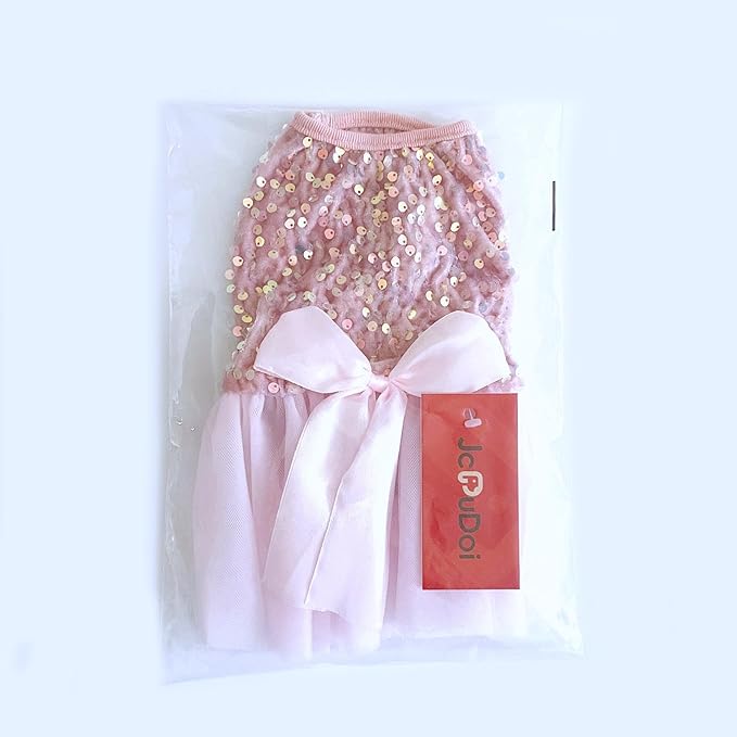 Dog Princess Formal Dress for Small Dogs Girl,Sparkling Sequins Sweet Pet Clothes Wedding Birthday Party Puppy Dresses,Cat Apparel Accessories Costumes Outfit Skirt Pink (Pink, Medium)