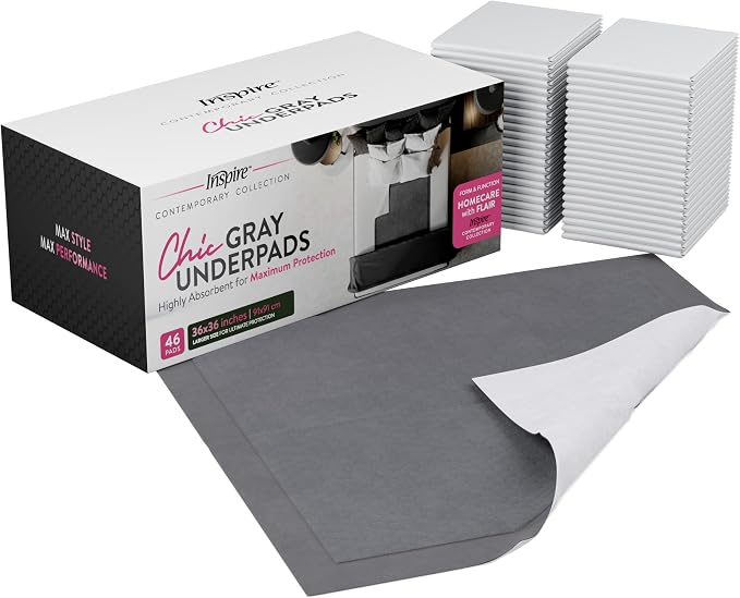 Inspire Extra Large Super Absorbent Disposable Bed Pads for Chronic Incontinence Ultra Thick and Absorbent Bed Pads Disposable Adult | Pee Pads for Adults (Gray 36" x 36")