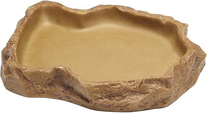 Exo Terra Reptile Feeding Dish – Natural Rock Look Food & Water Bowl for Lizards, Turtles, Snakes & Amphibians – Food-Grade Resin, Non-Porous, Easy Clean, Bacteria Resistant – Extra Large