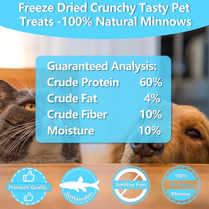 Freeze Dried Minnows Cat & Dog Treats, 6.5 oz, Single Ingredient, Grain Free, All Life Stages