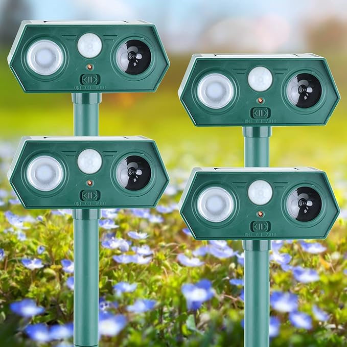 Cat Repellent Outdoor,Solar Animal Repellent Outdoor, Deer, Squirrel, Mouse Ultrasonic Repellent Etc,Devices Motion Detection Waterproof with LED Flash Lights for Yard Farm Garden (4)